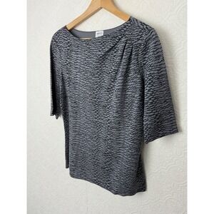 Armani Collezioni Gray Black Wavy Print Boat Neck Top Elbow Sleeve Italy Size 10